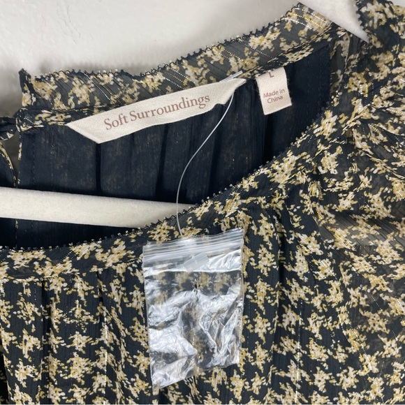 Soft Surroundings Ines Blouse Womens Large Gold black Metallic Chiffon Shirt Top - Picture 4 of 9